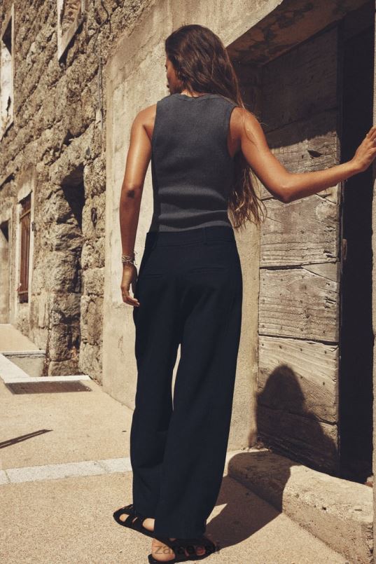 Zara plisseeritud kitsenevad püksid naised mereväe sinine Riietus 42F0H492