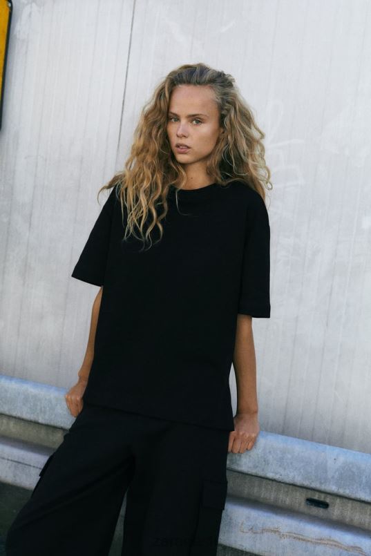 Zara plush cargo püksid naised must Riietus 42F0H489