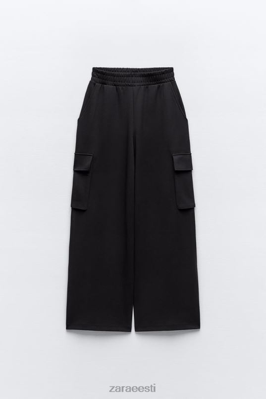 Zara plush cargo püksid naised must Riietus 42F0H489