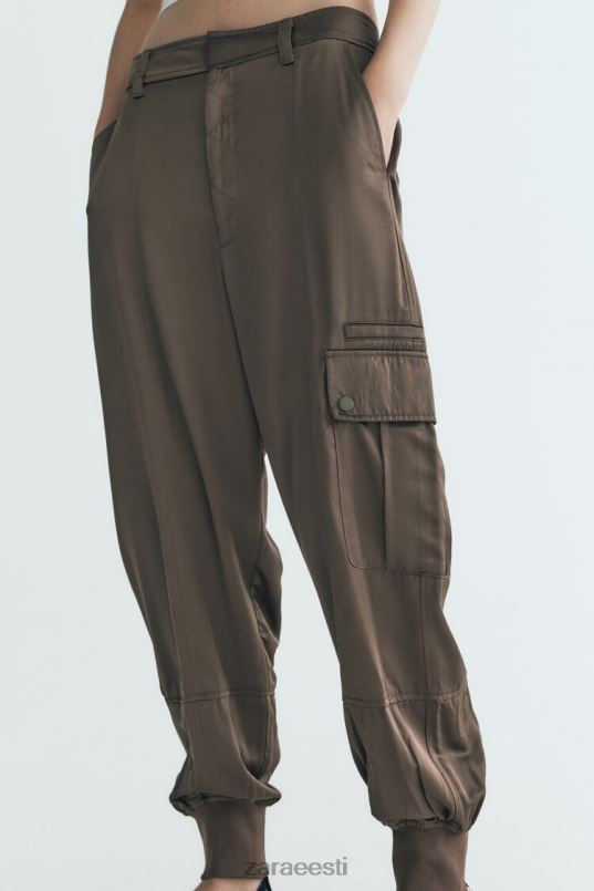 Zara satiinefektiga jooksupüksid naised khaki Riietus 42F0H494