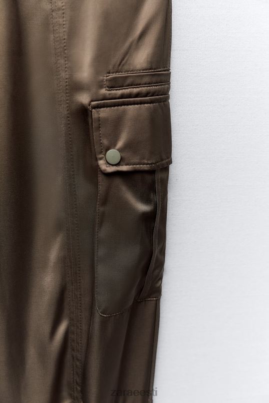 Zara satiinefektiga jooksupüksid naised khaki Riietus 42F0H494
