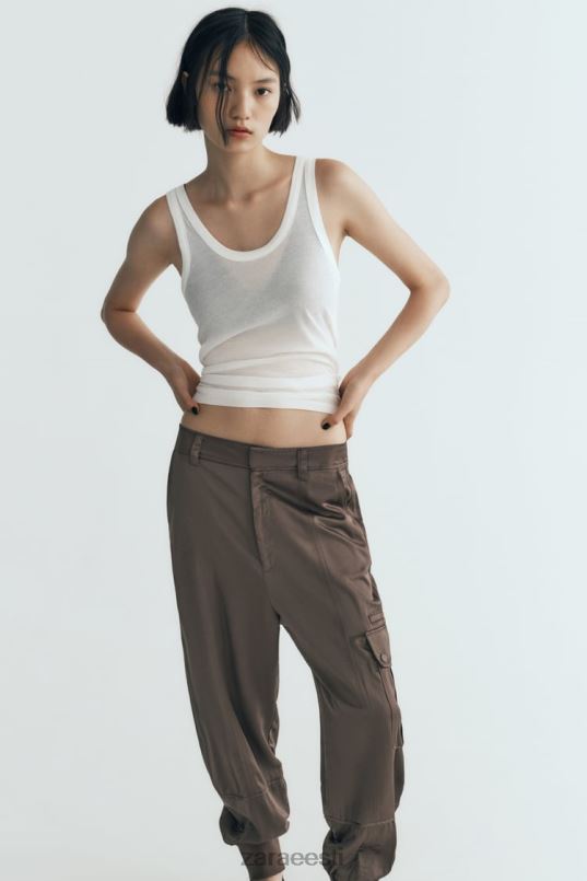 Zara satiinefektiga jooksupüksid naised khaki Riietus 42F0H494