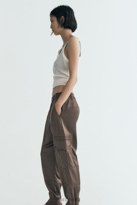 Zara satiinefektiga jooksupüksid naised khaki Riietus 42F0H494