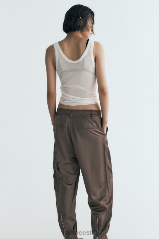 Zara satiinefektiga jooksupüksid naised khaki Riietus 42F0H494