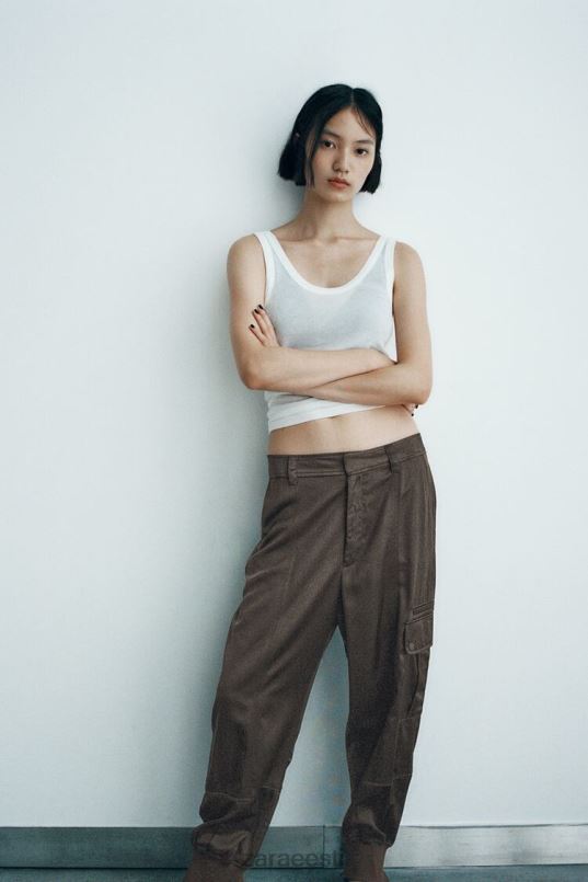 Zara satiinefektiga jooksupüksid naised khaki Riietus 42F0H494