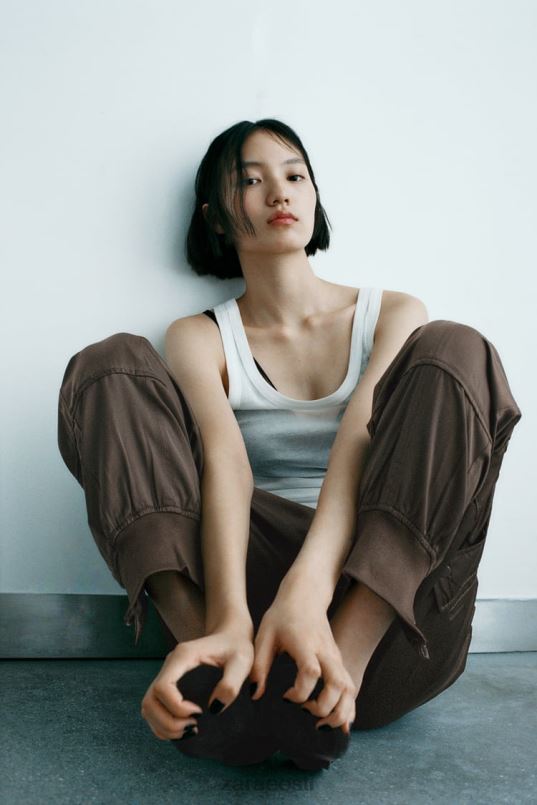 Zara satiinefektiga jooksupüksid naised khaki Riietus 42F0H494