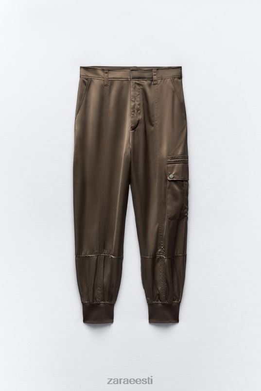 Zara satiinefektiga jooksupüksid naised khaki Riietus 42F0H494