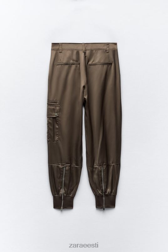 Zara satiinefektiga jooksupüksid naised khaki Riietus 42F0H494
