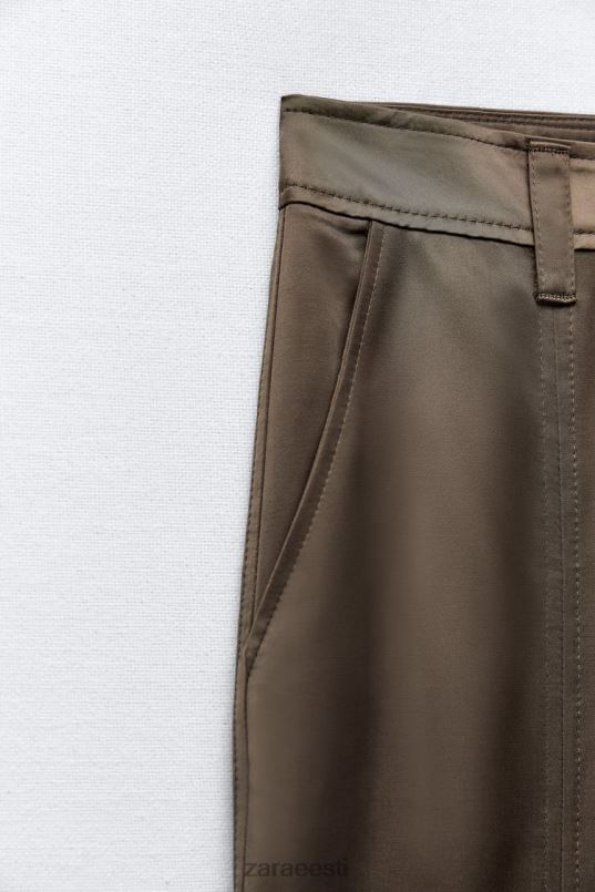 Zara satiinefektiga jooksupüksid naised khaki Riietus 42F0H494