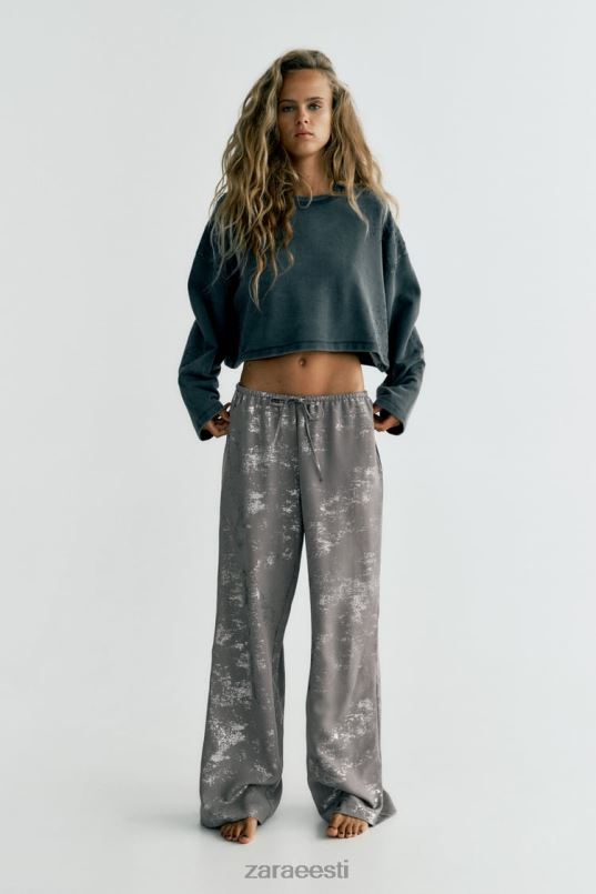 Zara trükitud fooliumpüksid naised tumehall Riietus 42F0H937