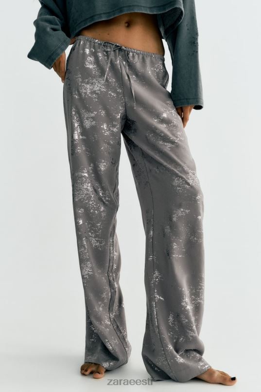 Zara trükitud fooliumpüksid naised tumehall Riietus 42F0H937