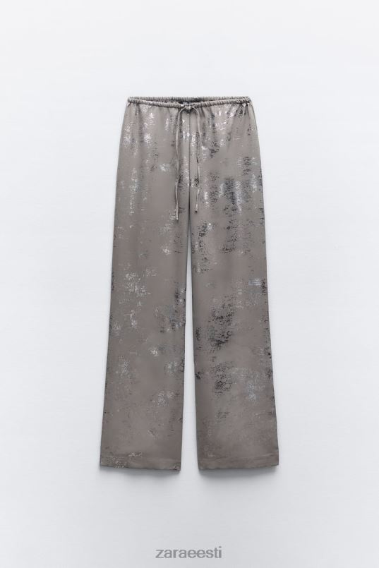 Zara trükitud fooliumpüksid naised tumehall Riietus 42F0H937