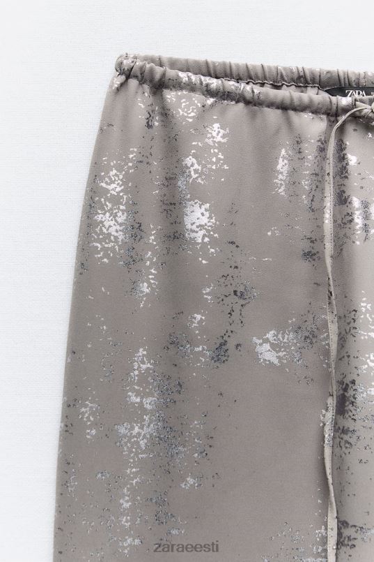 Zara trükitud fooliumpüksid naised tumehall Riietus 42F0H937