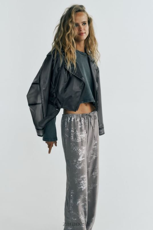 Zara trükitud fooliumpüksid naised tumehall Riietus 42F0H937