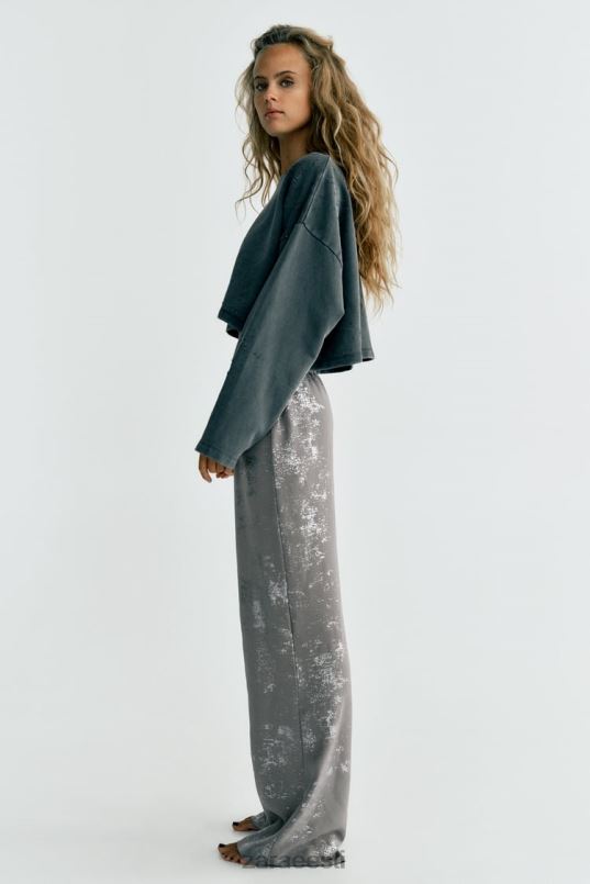 Zara trükitud fooliumpüksid naised tumehall Riietus 42F0H937