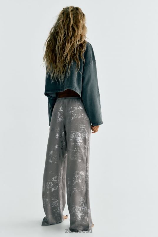 Zara trükitud fooliumpüksid naised tumehall Riietus 42F0H937