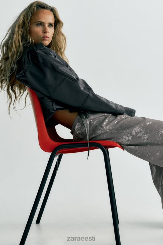 Zara trükitud fooliumpüksid naised tumehall Riietus 42F0H937