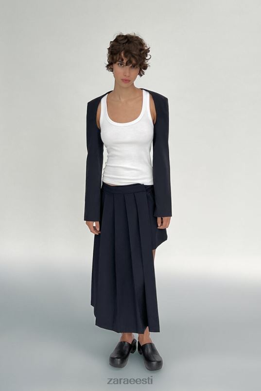 Zara asümmeetriline plisseeritud seelik naised tume merevägi Riietus 42F0H724