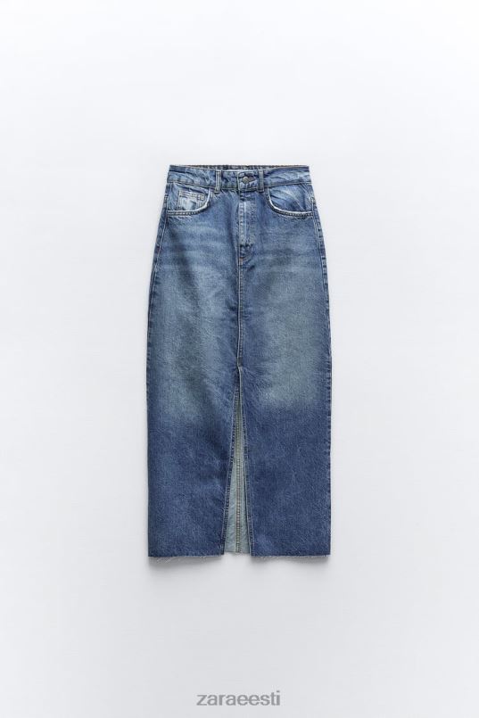 Zara kõrge vöökohaga lõhikuga zw teksaseelik naised sinine Riietus 42F0H645