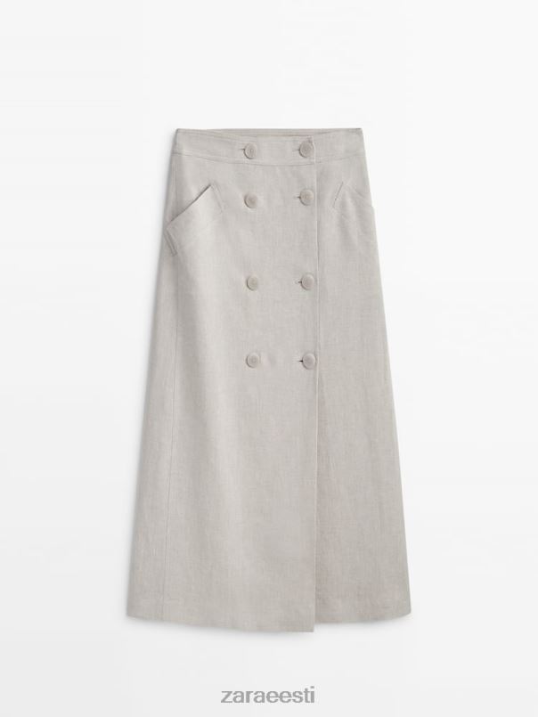 Zara kahe nööbiga linasegust midiseelik naised ekru Riietus 42F0H857