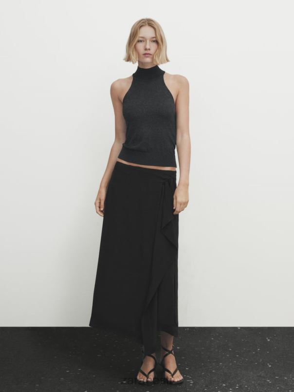 Zara kontrastselt voolav midi seelik naised must Riietus 42F0H844