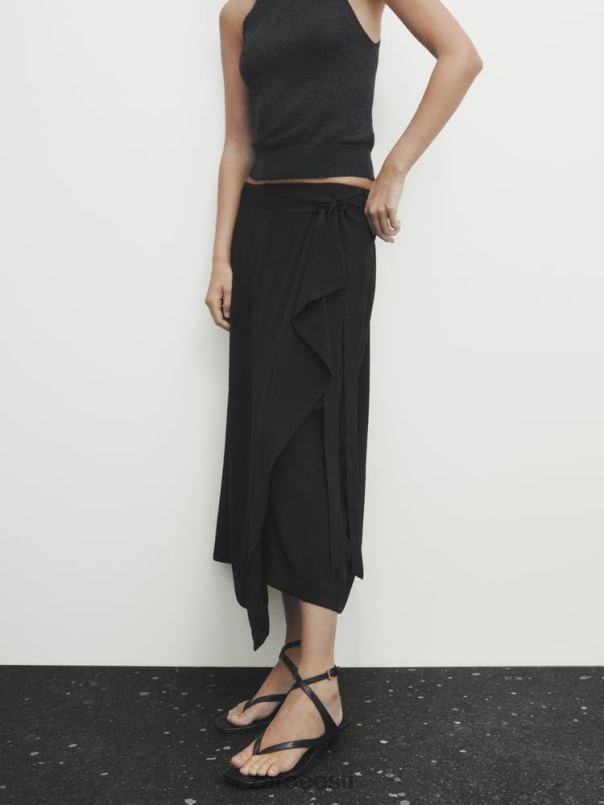 Zara kontrastselt voolav midi seelik naised must Riietus 42F0H844