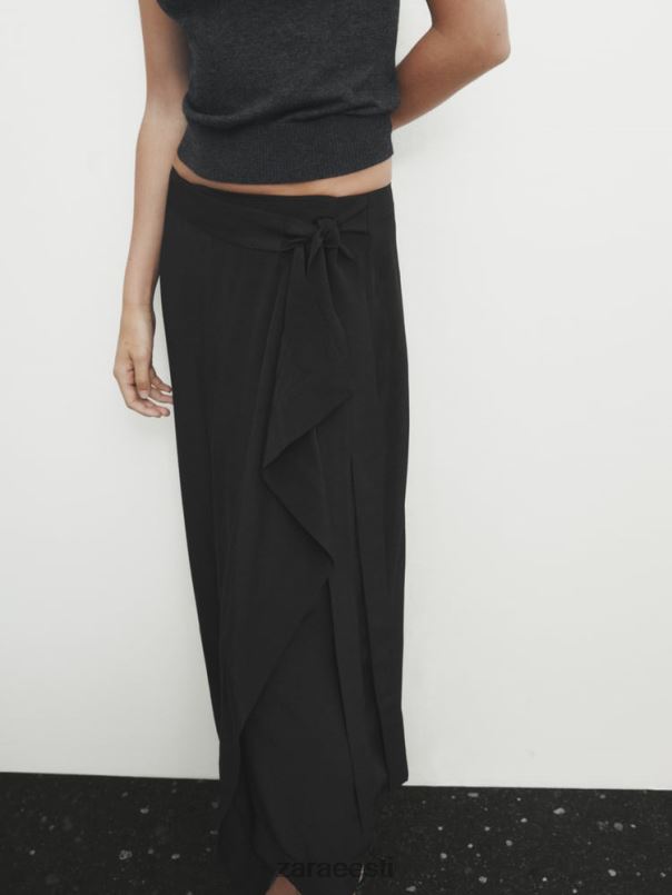 Zara kontrastselt voolav midi seelik naised must Riietus 42F0H844