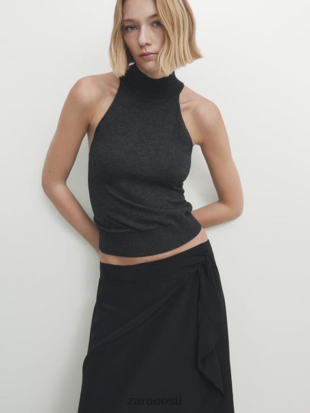 Zara kontrastselt voolav midi seelik naised must Riietus 42F0H844
