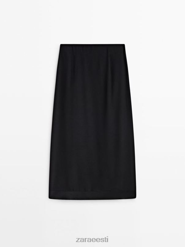 Zara kontrastselt voolav midi seelik naised must Riietus 42F0H844