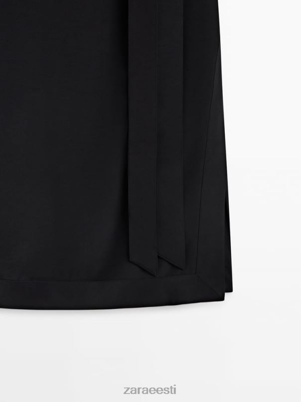 Zara kontrastselt voolav midi seelik naised must Riietus 42F0H844