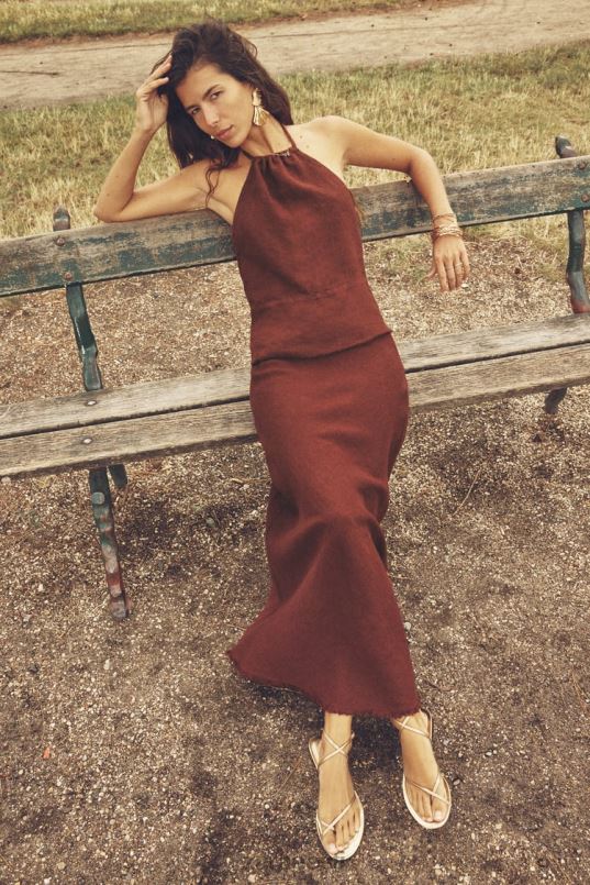 Zara kulunud linane seelik naised telliskivi Riietus 42F0H707