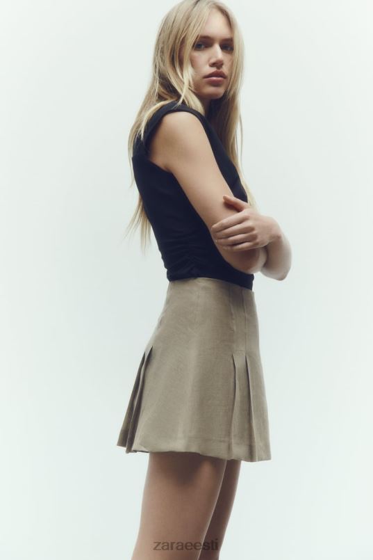 Zara linakast plisseeritud skort naised beež Riietus 42F0H688