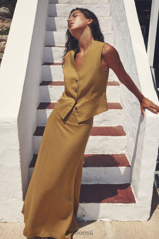 Zara linasegust midiseelik naised oliiviroheline Riietus 42F0H666