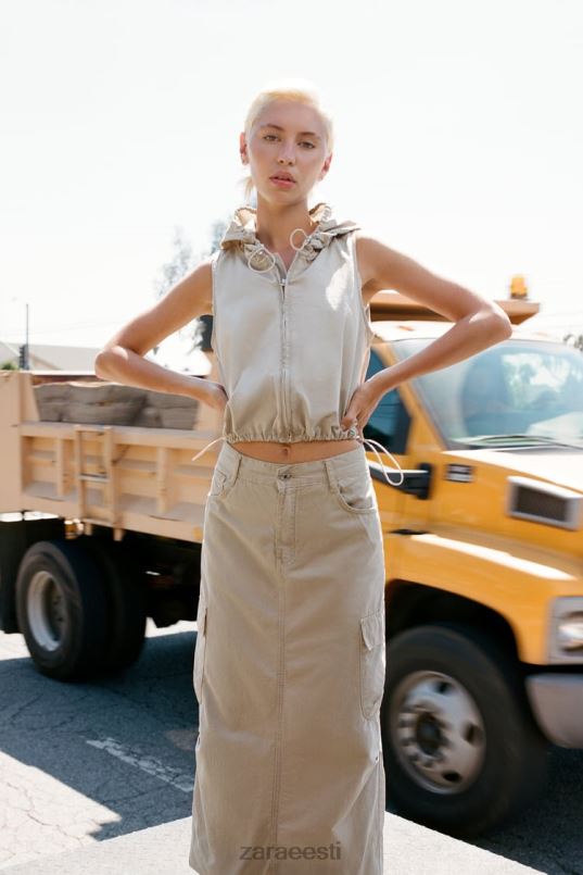 Zara midi cargo seelik naised kerge kaamel Riietus 42F0H665