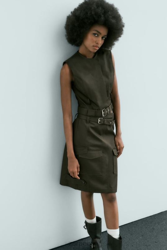 Zara midi taskuseelik naised keskmine khaki Riietus 42F0H655