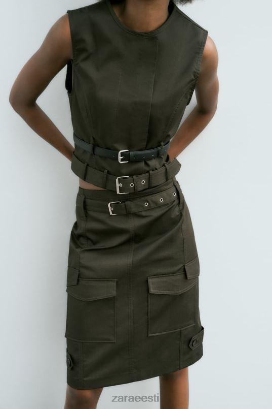 Zara midi taskuseelik naised keskmine khaki Riietus 42F0H655