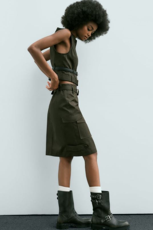 Zara midi taskuseelik naised keskmine khaki Riietus 42F0H655