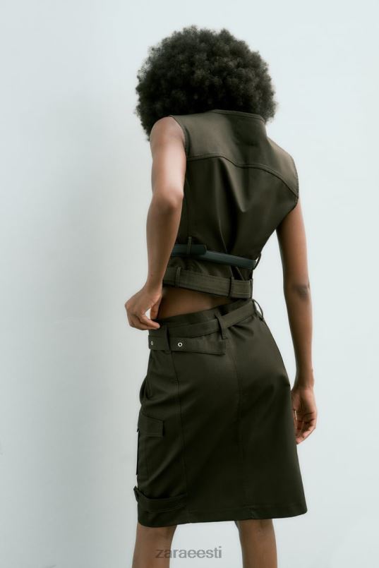 Zara midi taskuseelik naised keskmine khaki Riietus 42F0H655