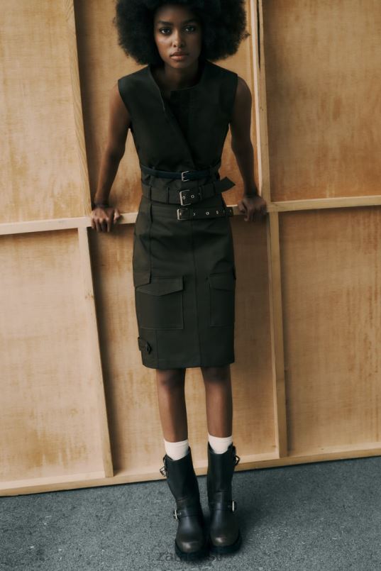 Zara midi taskuseelik naised keskmine khaki Riietus 42F0H655