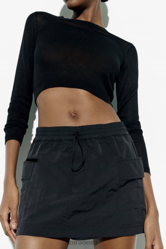 Zara nailonist skort naised must Riietus 42F0H557