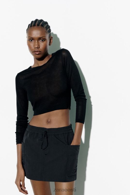 Zara nailonist skort naised must Riietus 42F0H557