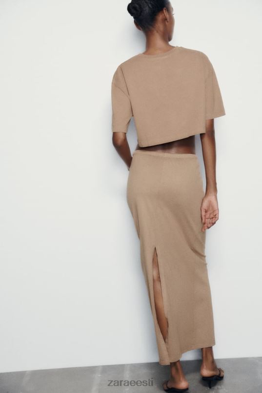 Zara pestud efektiga midiseelik naised hele pruun Riietus 42F0H686