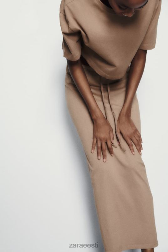 Zara pestud efektiga midiseelik naised hele pruun Riietus 42F0H686