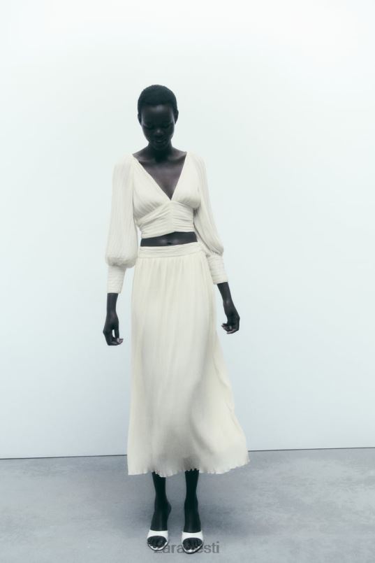 Zara plisseeritud midi seelik naised austri valge Riietus 42F0H700