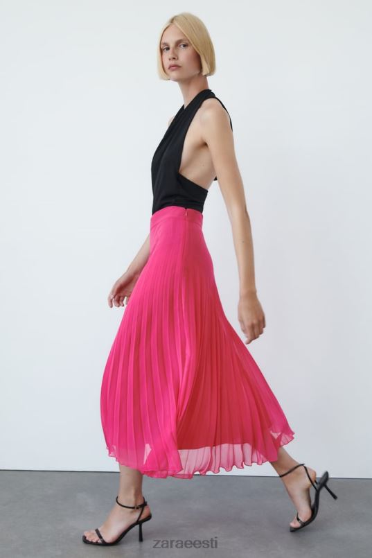Zara plisseeritud midi seelik naised fuksia Riietus 42F0H697