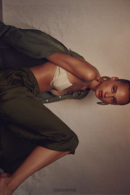 Zara satiinefektiga pikk seelik naised khaki Riietus 42F0H674