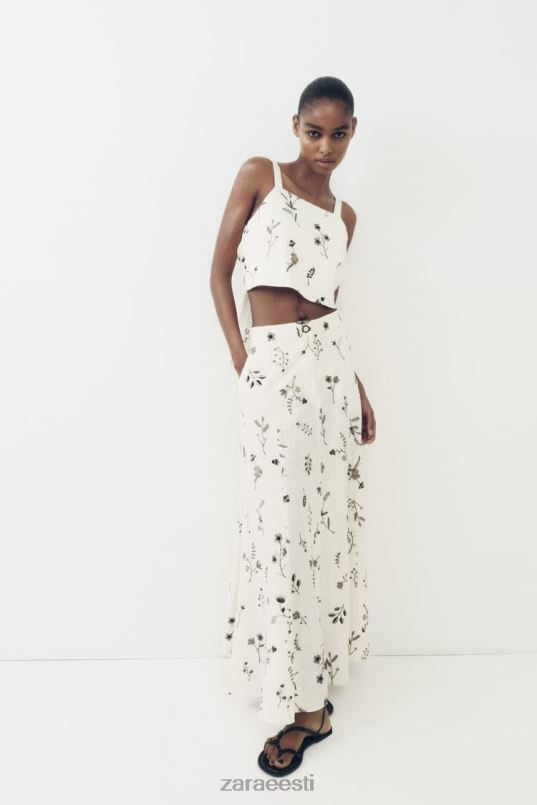 Zara tikitud linasegust seelik naised ekru Riietus 42F0H671