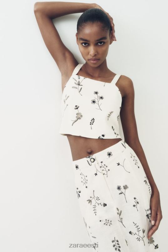 Zara tikitud linasegust seelik naised ekru Riietus 42F0H671