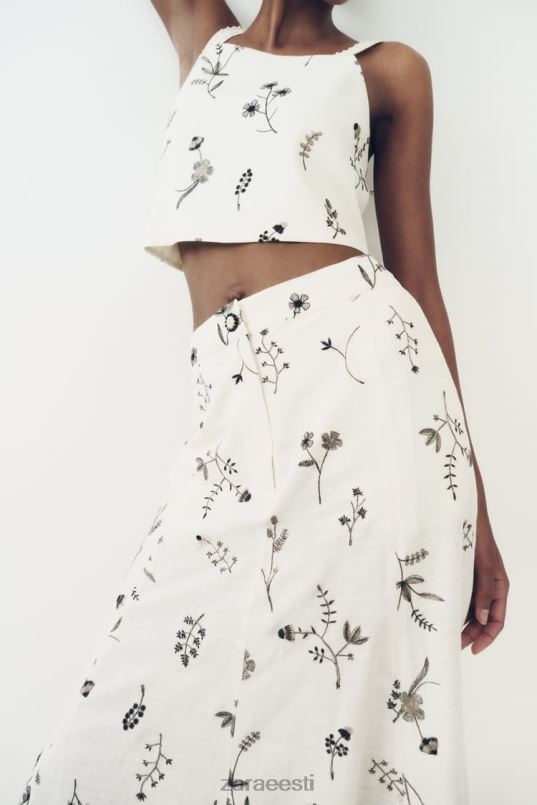 Zara tikitud linasegust seelik naised ekru Riietus 42F0H671