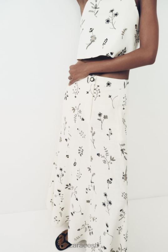 Zara tikitud linasegust seelik naised ekru Riietus 42F0H671